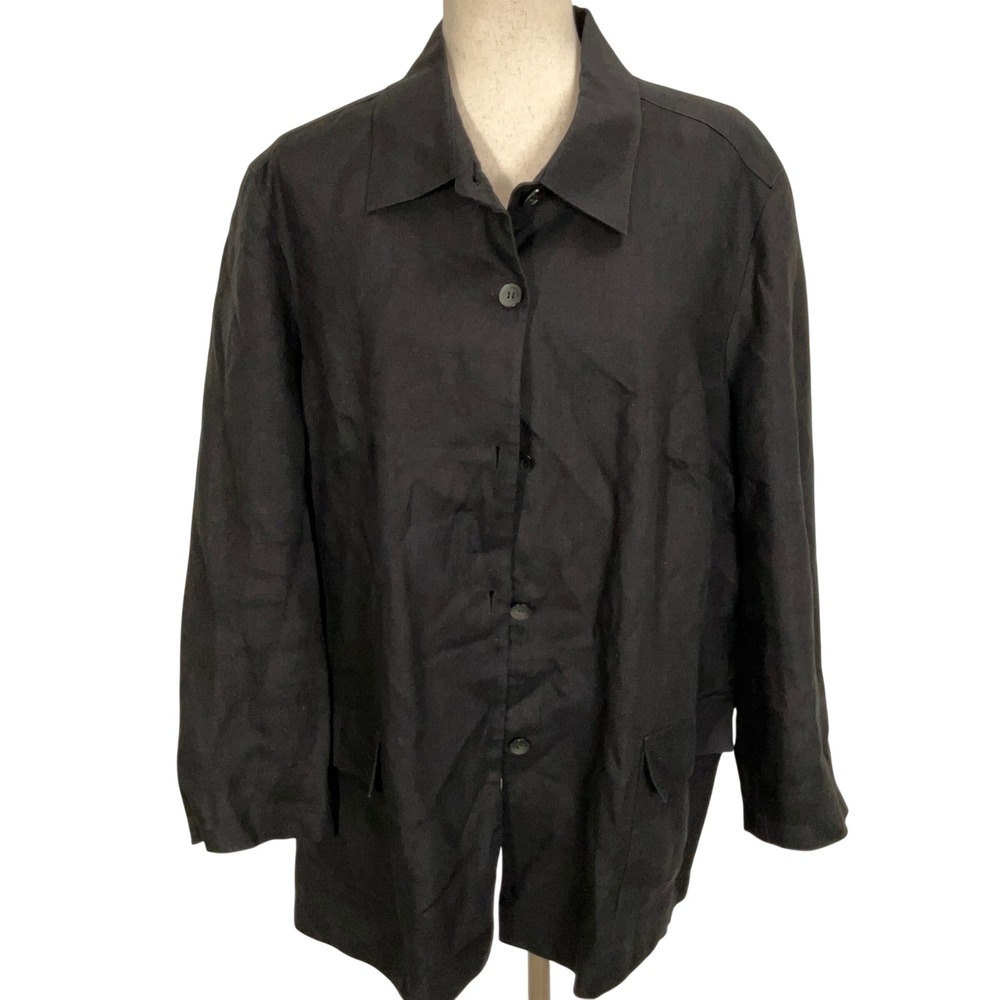 Talbots Shacket Women 20PW Black Irish Linen Lined‎ Career Jacket